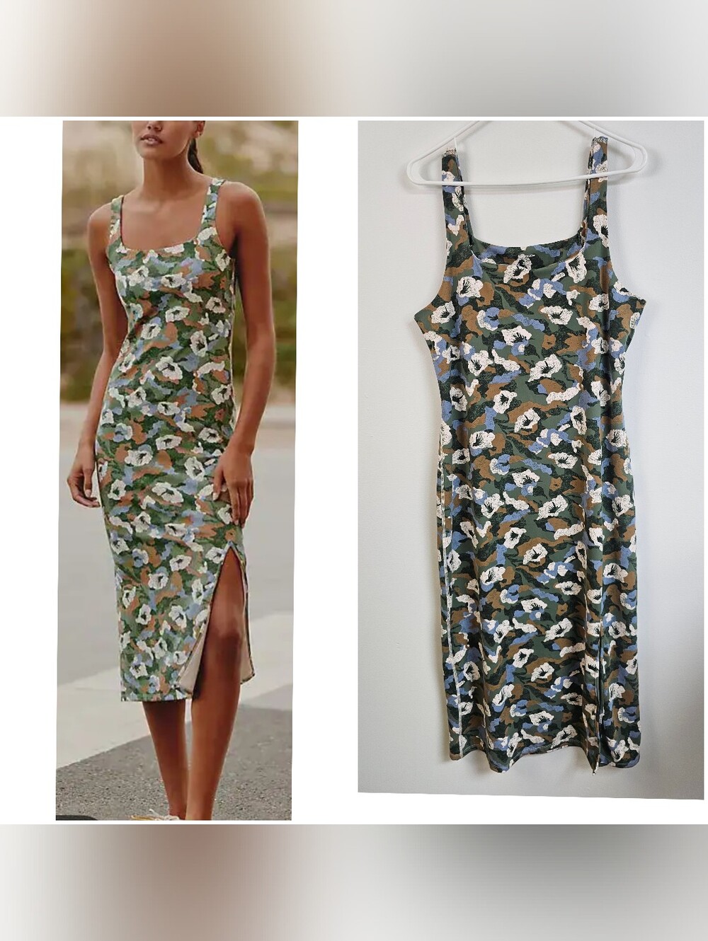 Daily Practice Square Neck Midi Floral Comfortable Strech Body Con Midi Dress